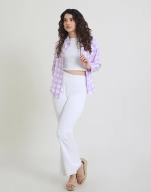 Collar Long Sleeve Checked Shirt Blouse