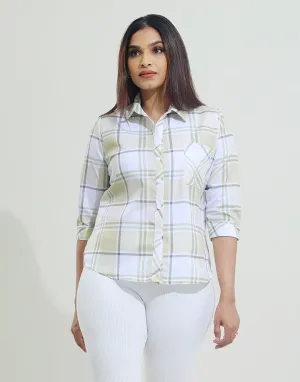 Collar Long Sleeve Checked Shirt Blouse