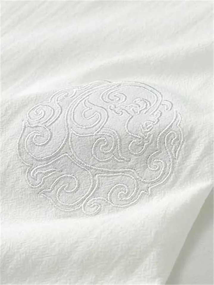 Comfy Loose Cotton Linen Print V-Neck Short-sleeved T-shirt   Cropped Pants