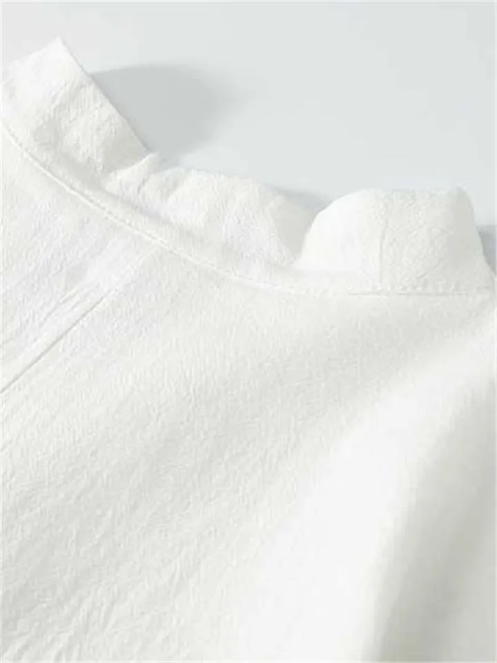 Comfy Loose Cotton Linen Print V-Neck Short-sleeved T-shirt   Cropped Pants