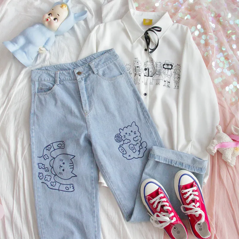 “CUTE CARTOON ANIMAL PRINT" JEANS K080301