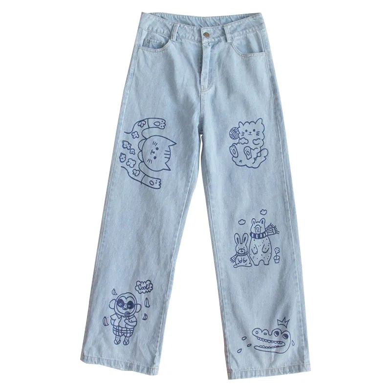 “CUTE CARTOON ANIMAL PRINT" JEANS K080301