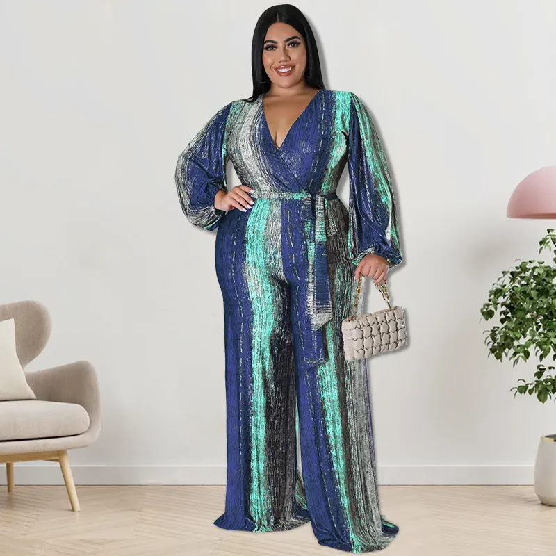 Dalia Plus Size Long Sleeve Wrap Wide Leg Jumpsuit