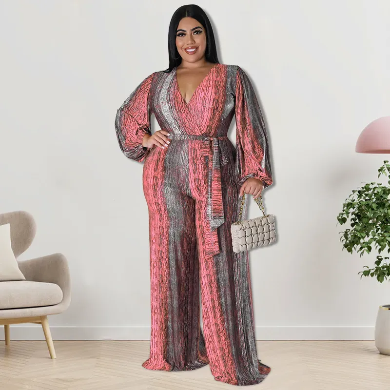 Dalia Plus Size Long Sleeve Wrap Wide Leg Jumpsuit