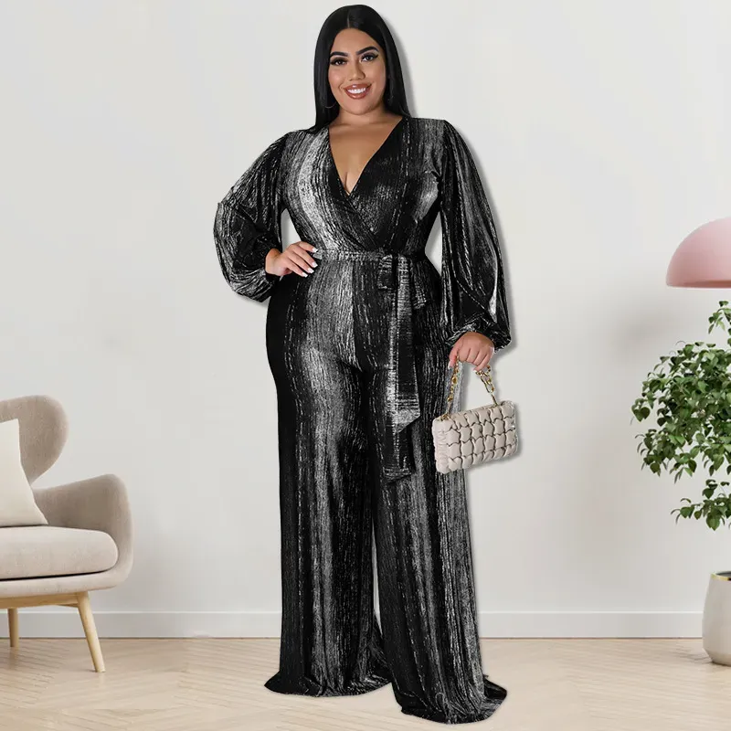 Dalia Plus Size Long Sleeve Wrap Wide Leg Jumpsuit