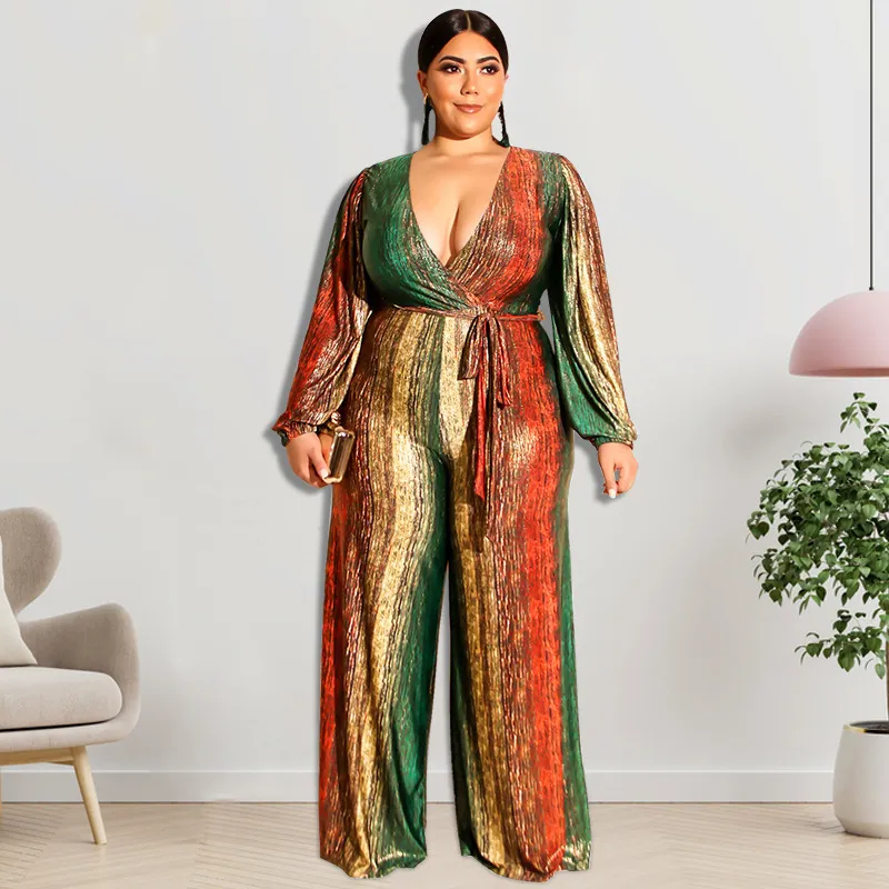 Dalia Plus Size Long Sleeve Wrap Wide Leg Jumpsuit