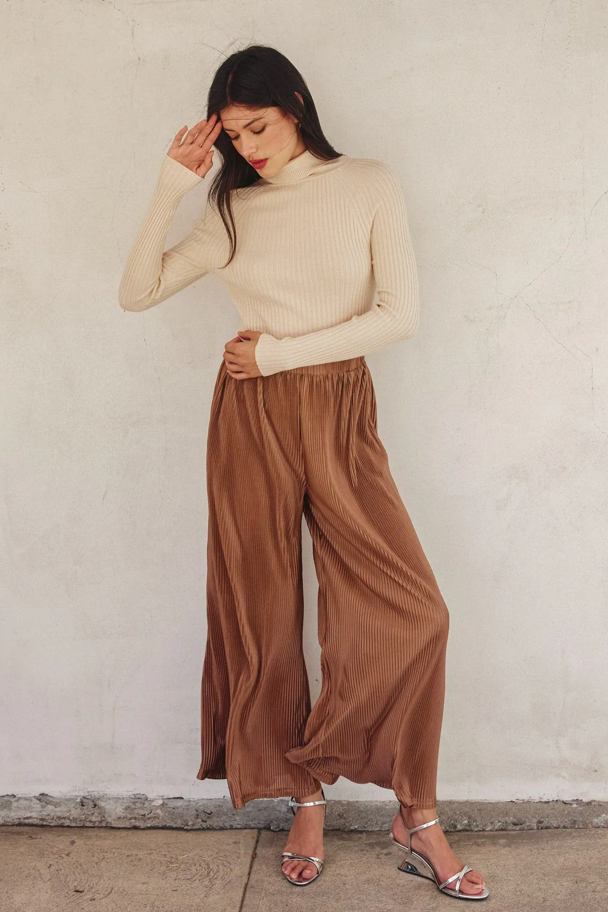 Dalton Micro-Pleated Wide-Leg Pants