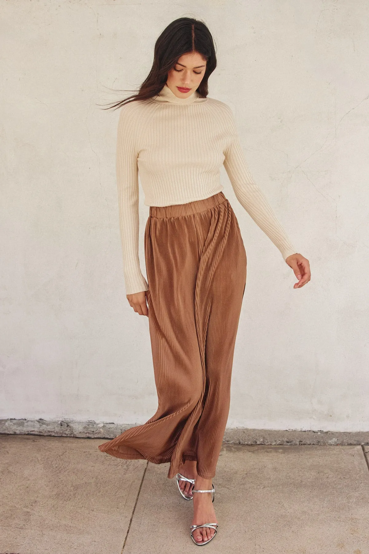 Dalton Micro-Pleated Wide-Leg Pants