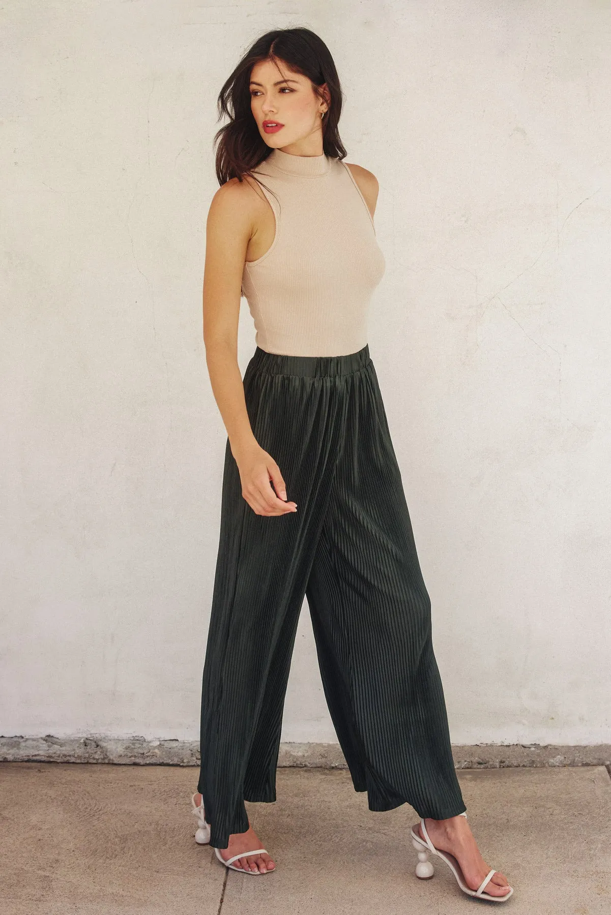 Dalton Micro-Pleated Wide-Leg Pants