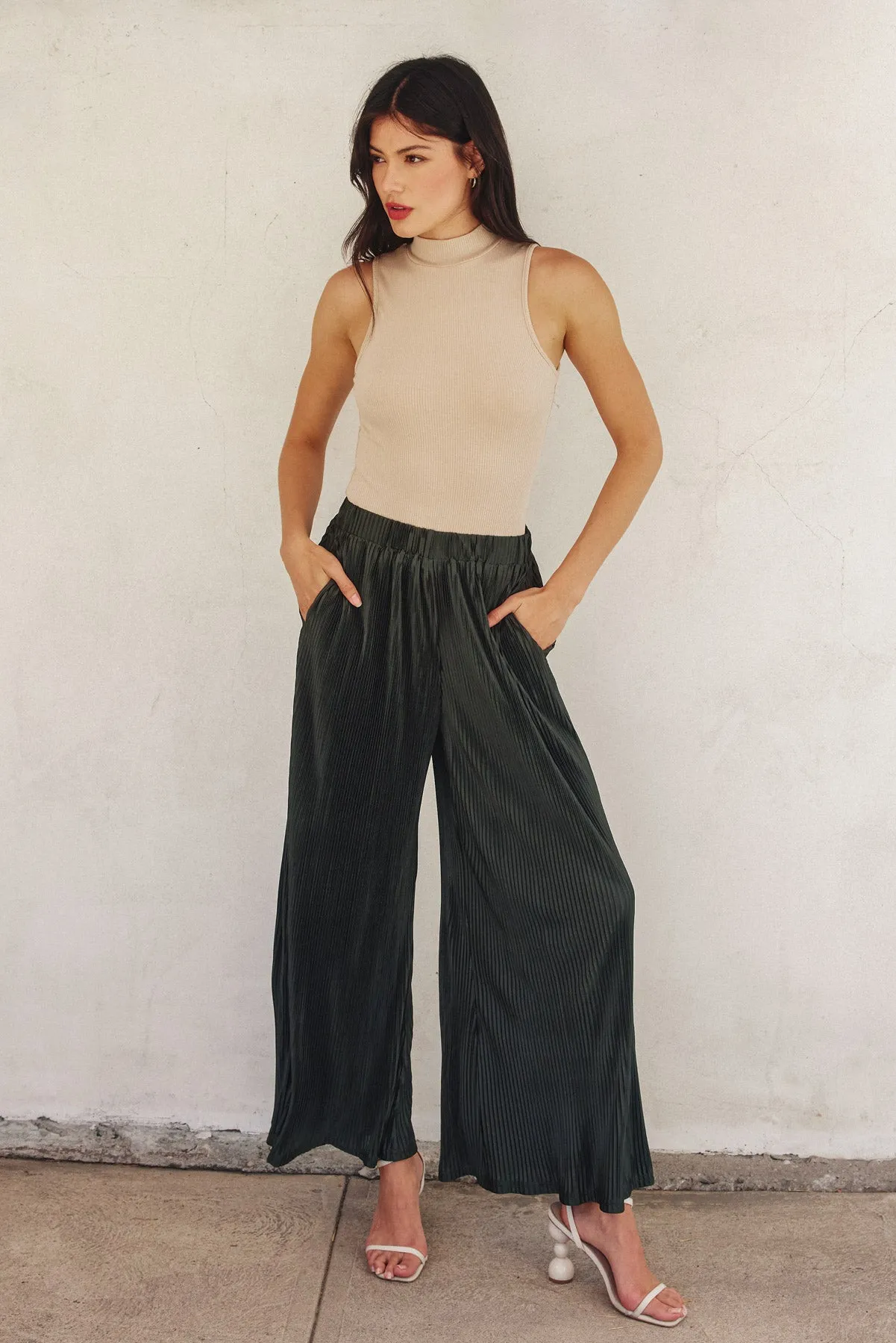 Dalton Micro-Pleated Wide-Leg Pants