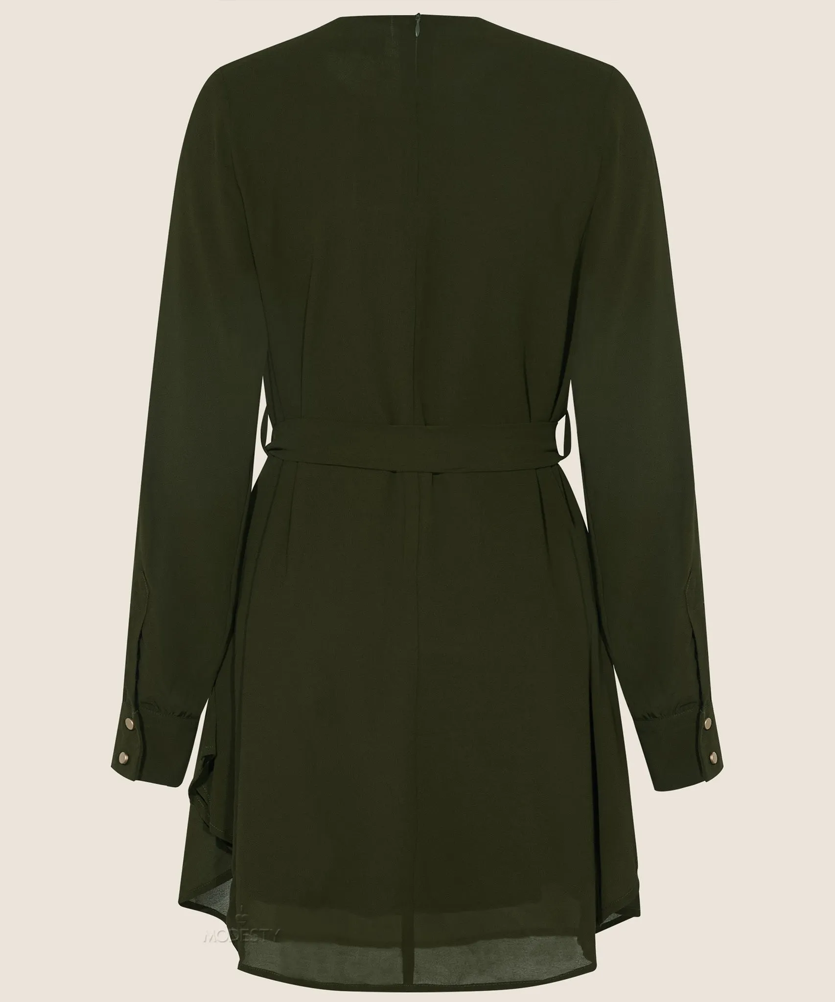 Dark Olive Long Sleeve Draped Blouse