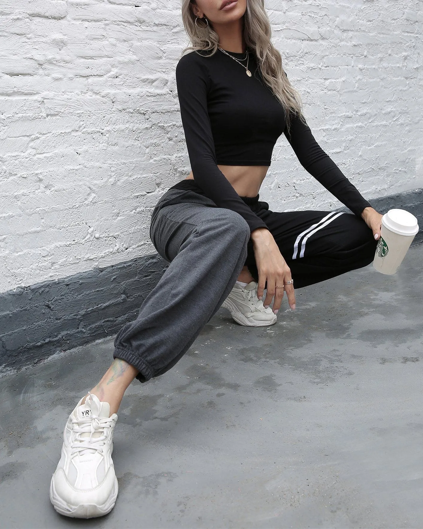 Dark Pocket Colorblock Drawstring Joggers - Black
