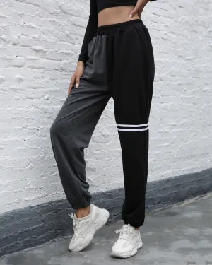 Dark Pocket Colorblock Drawstring Joggers - Black