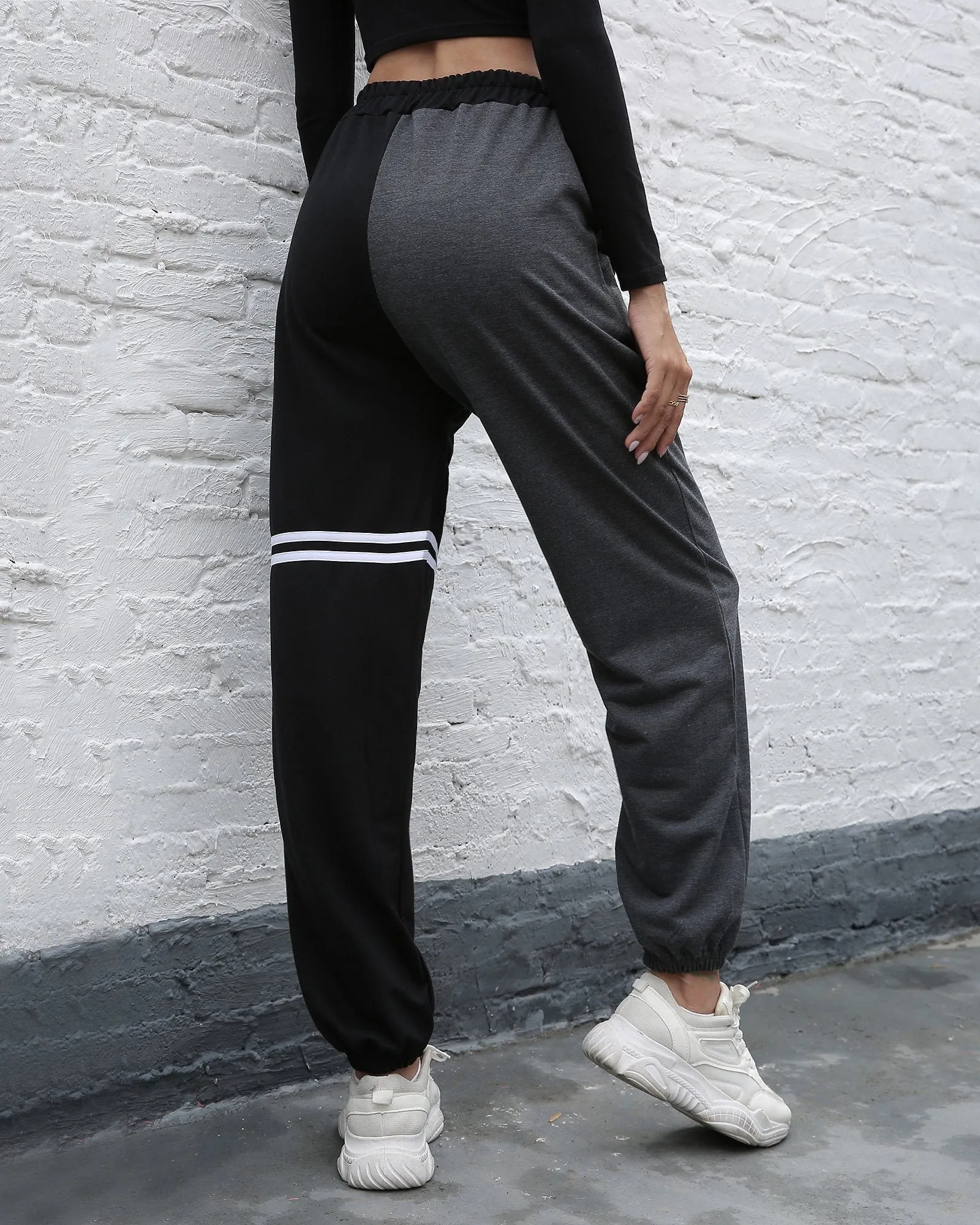 Dark Pocket Colorblock Drawstring Joggers - Black