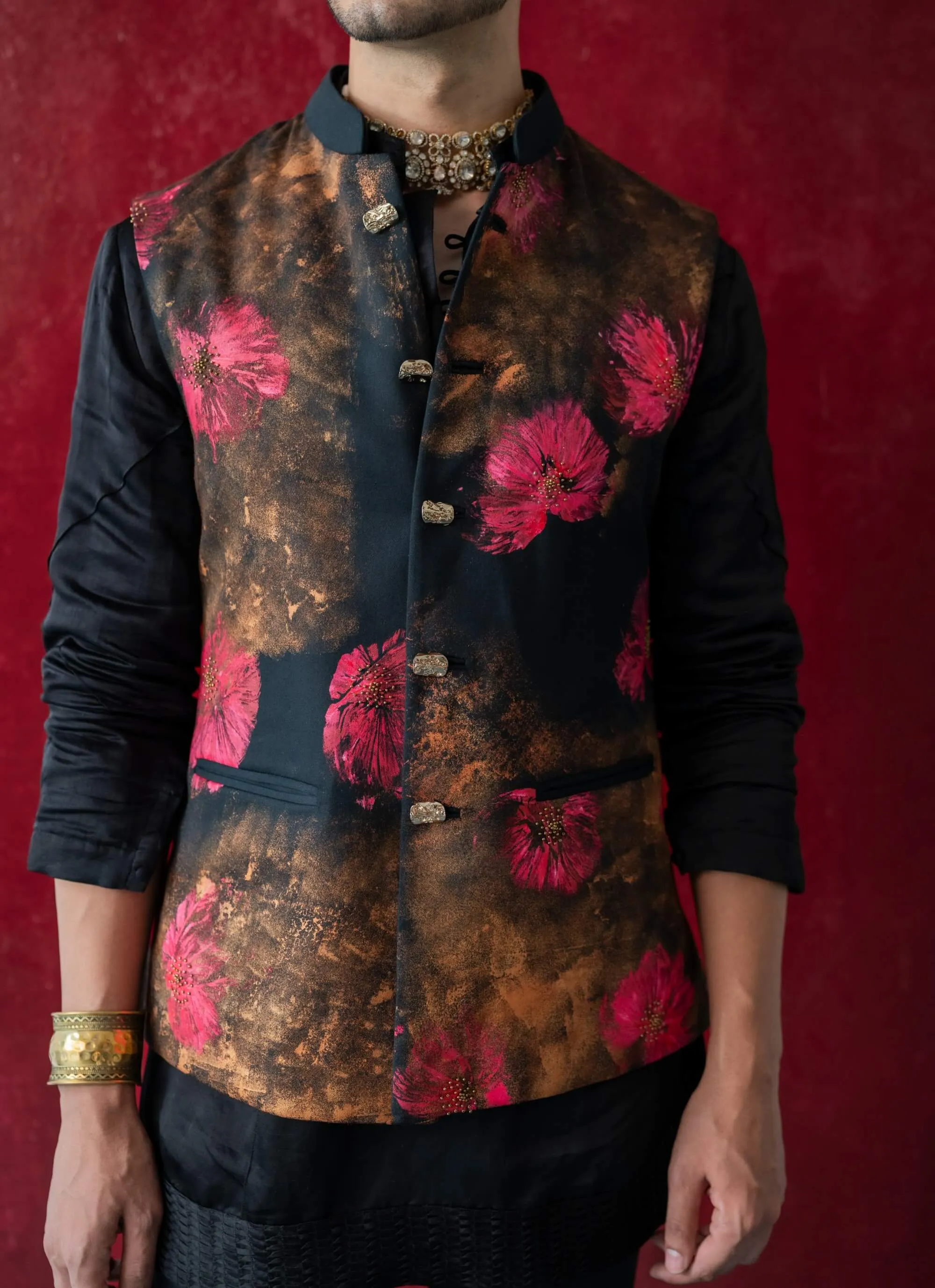 Deep fuschia nehru jacket set