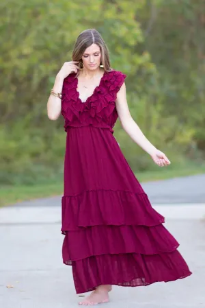 Define The Moment Wine Maxi Dress - FINAL SALE