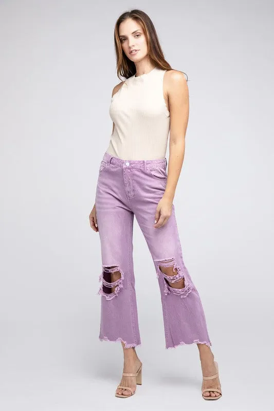 Distressed Vintage Washed Wide Leg Jeans