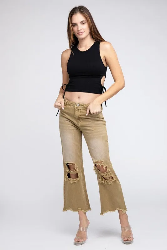 Distressed Vintage Washed Wide Leg Jeans