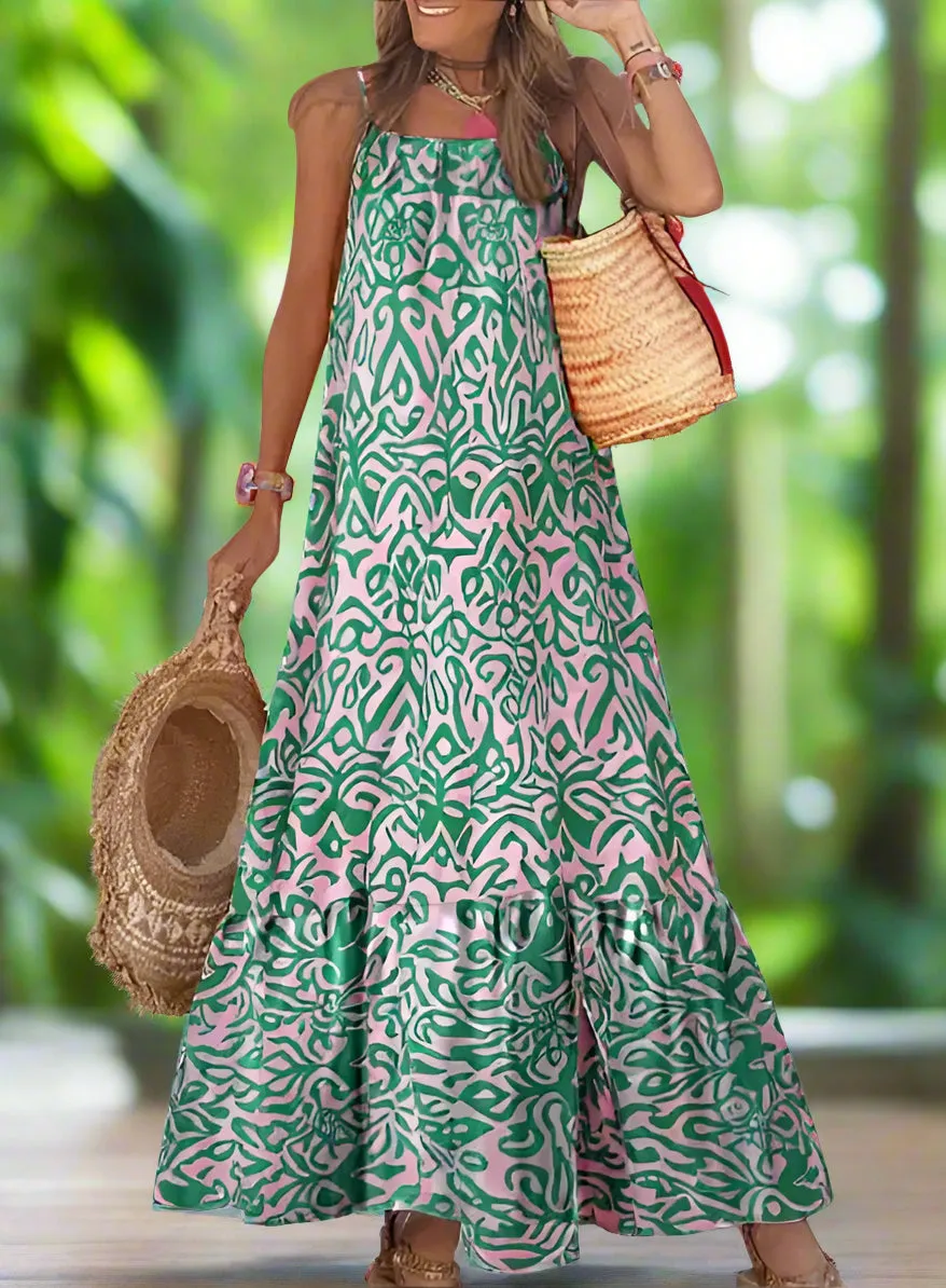 Dokotoo Boho Summer Maxi Dress 2024 - Spaghetti Strap, Scoop Neck, Smocked Ruffle Flowy in Small Rose