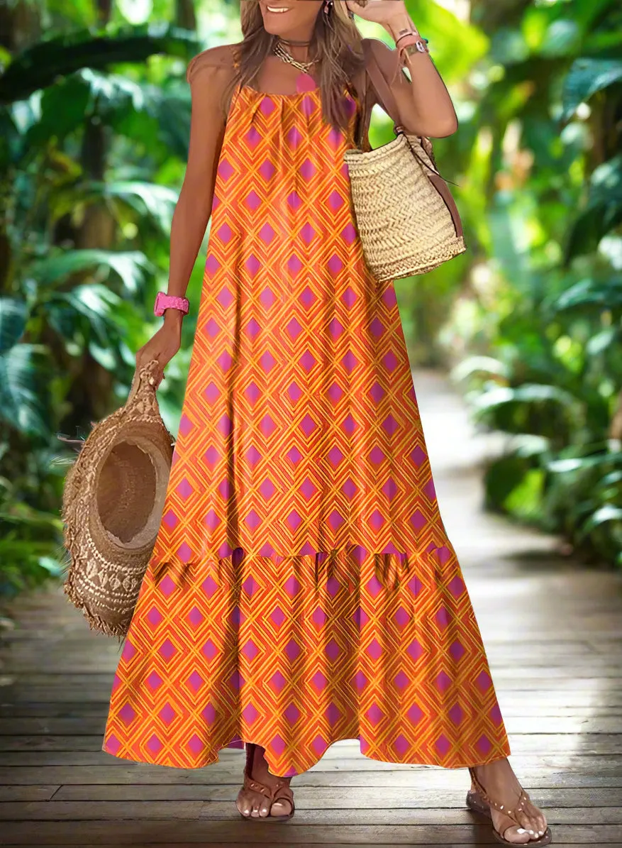 Dokotoo Boho Summer Maxi Dress 2024 - Spaghetti Strap, Scoop Neck, Smocked Ruffle Flowy in Small Rose