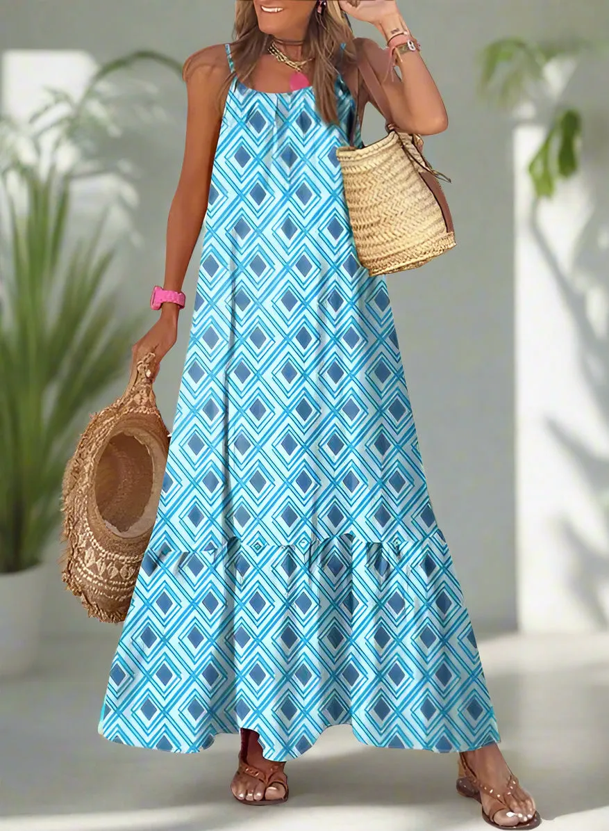 Dokotoo Boho Summer Maxi Dress 2024 - Spaghetti Strap, Scoop Neck, Smocked Ruffle Flowy in Small Rose