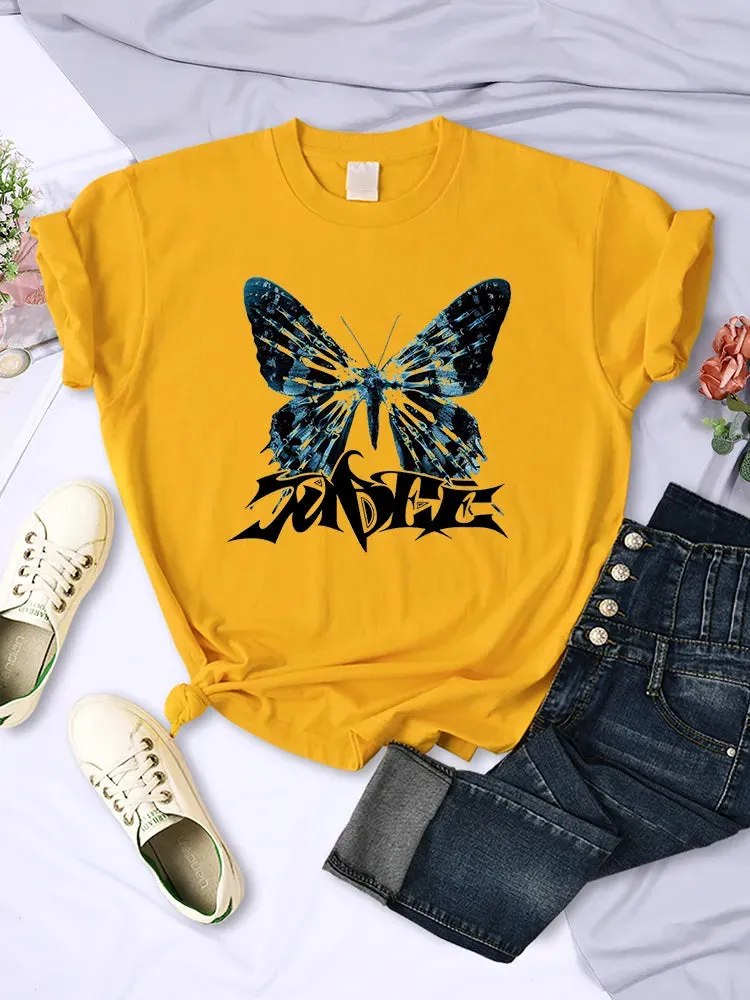 Dolce Banana Anime Printed T Shirts Womens Creativity Breathable Tshirts Fashion O-Neck Shirts Cartoons Brand Female Tops