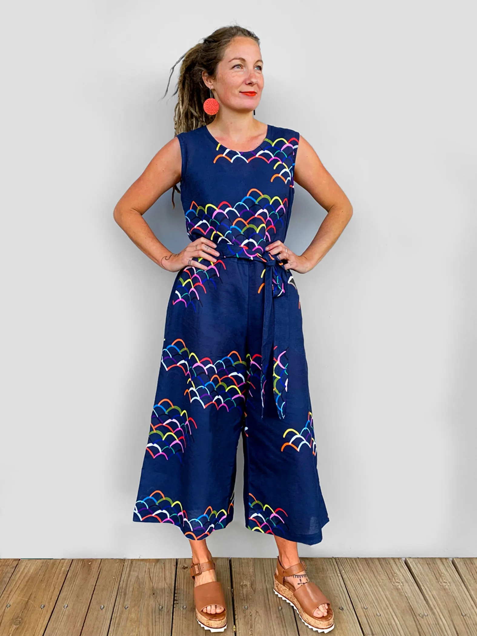 Doops Love 100% linen cotton jumpsuit (navy) with tie