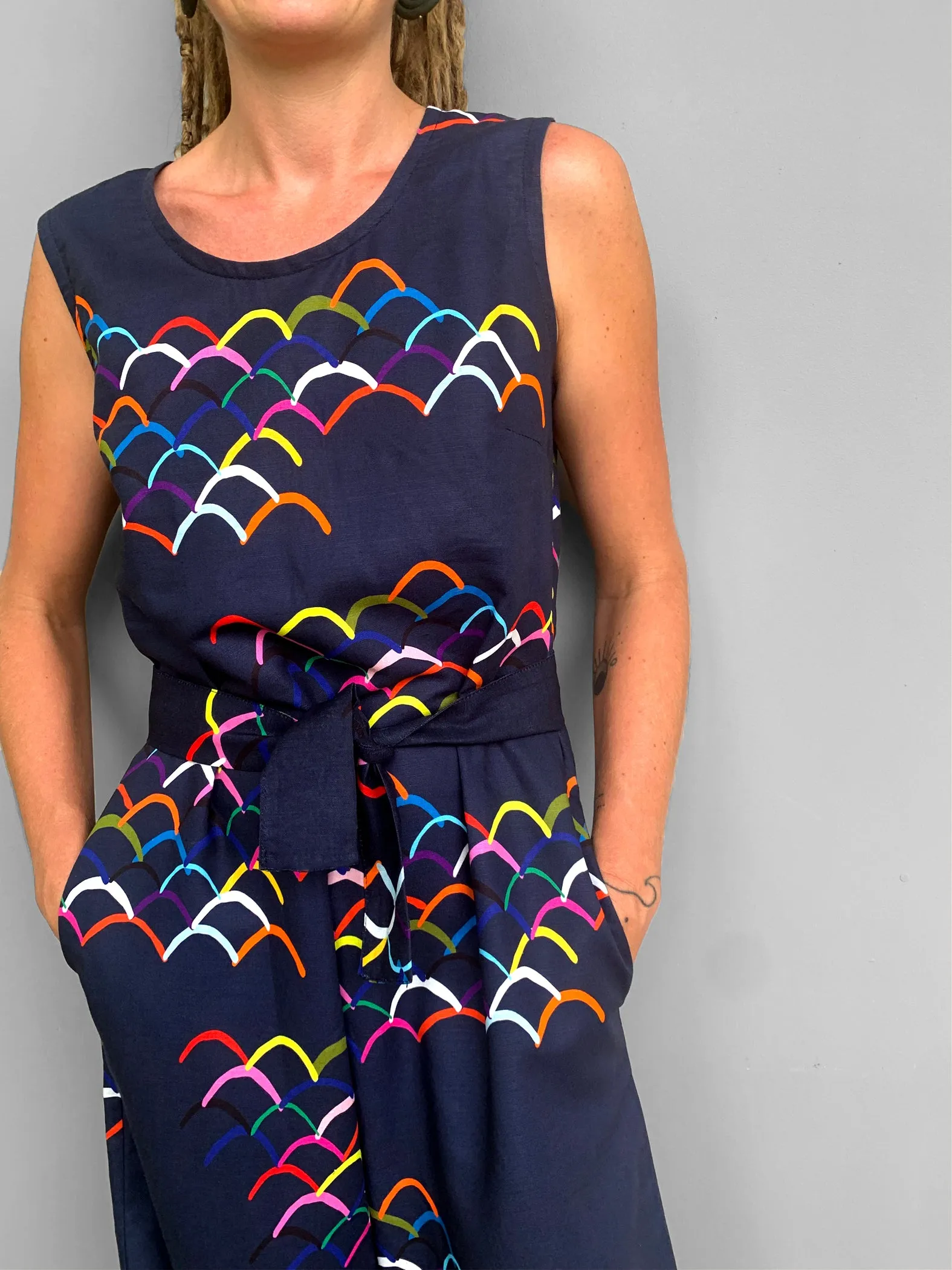 Doops Love 100% linen cotton jumpsuit (navy) with tie