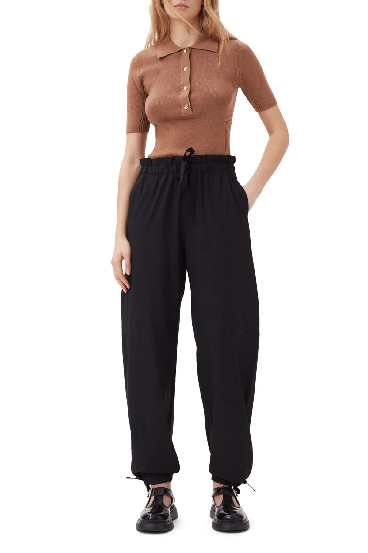 Drapey Melange Elasticated Waist Pants in Black