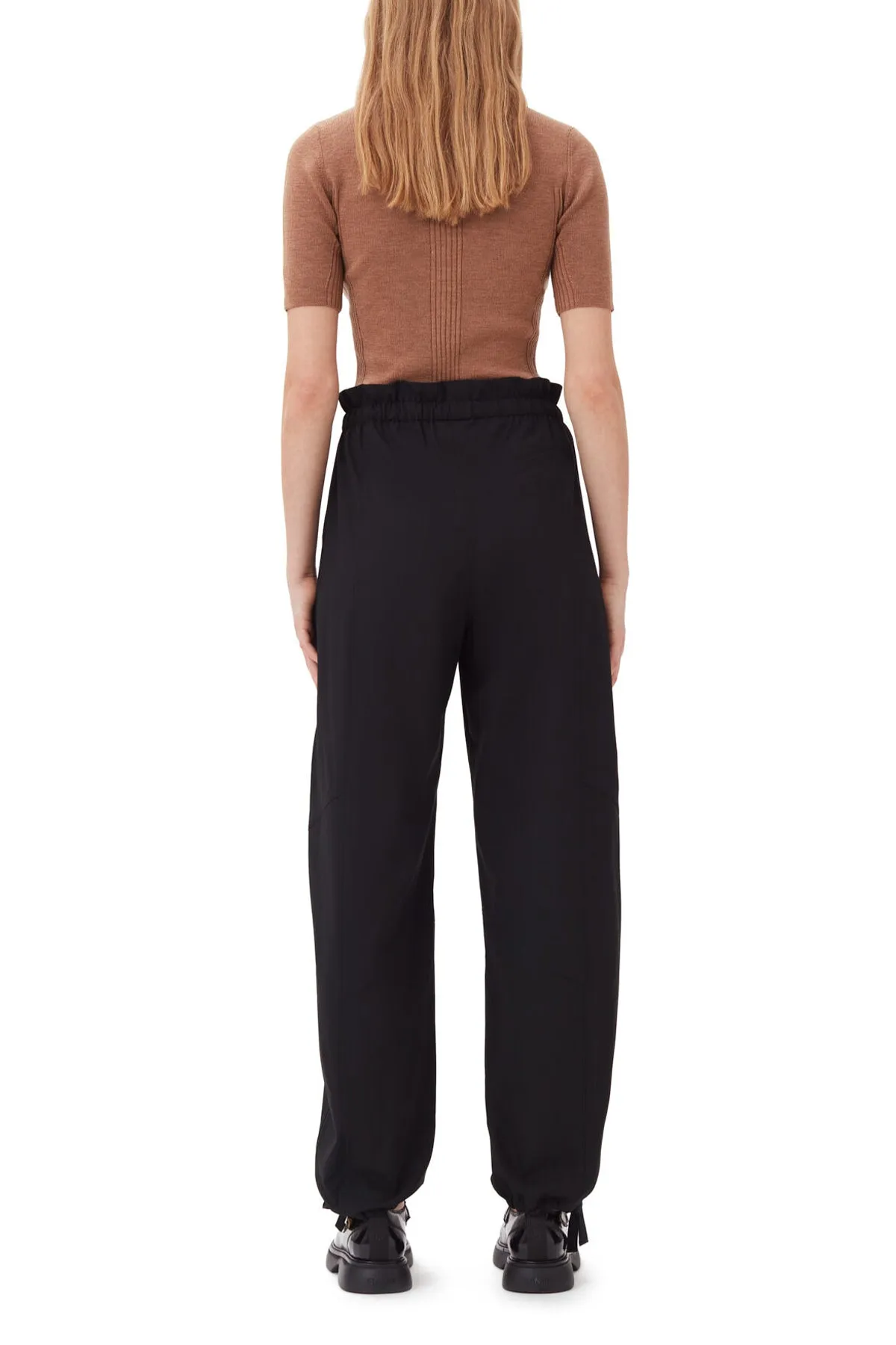 Drapey Melange Elasticated Waist Pants in Black
