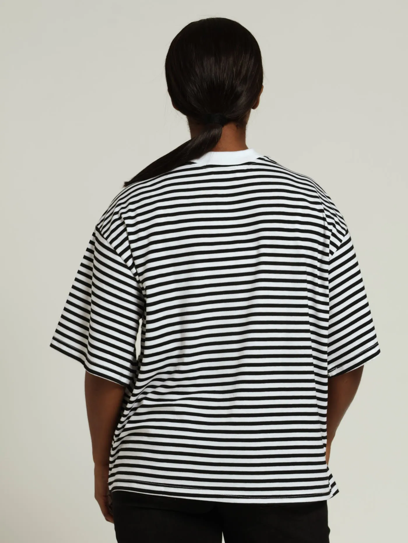 Drop Shoulder Stripe Boxy Tee - Black/White