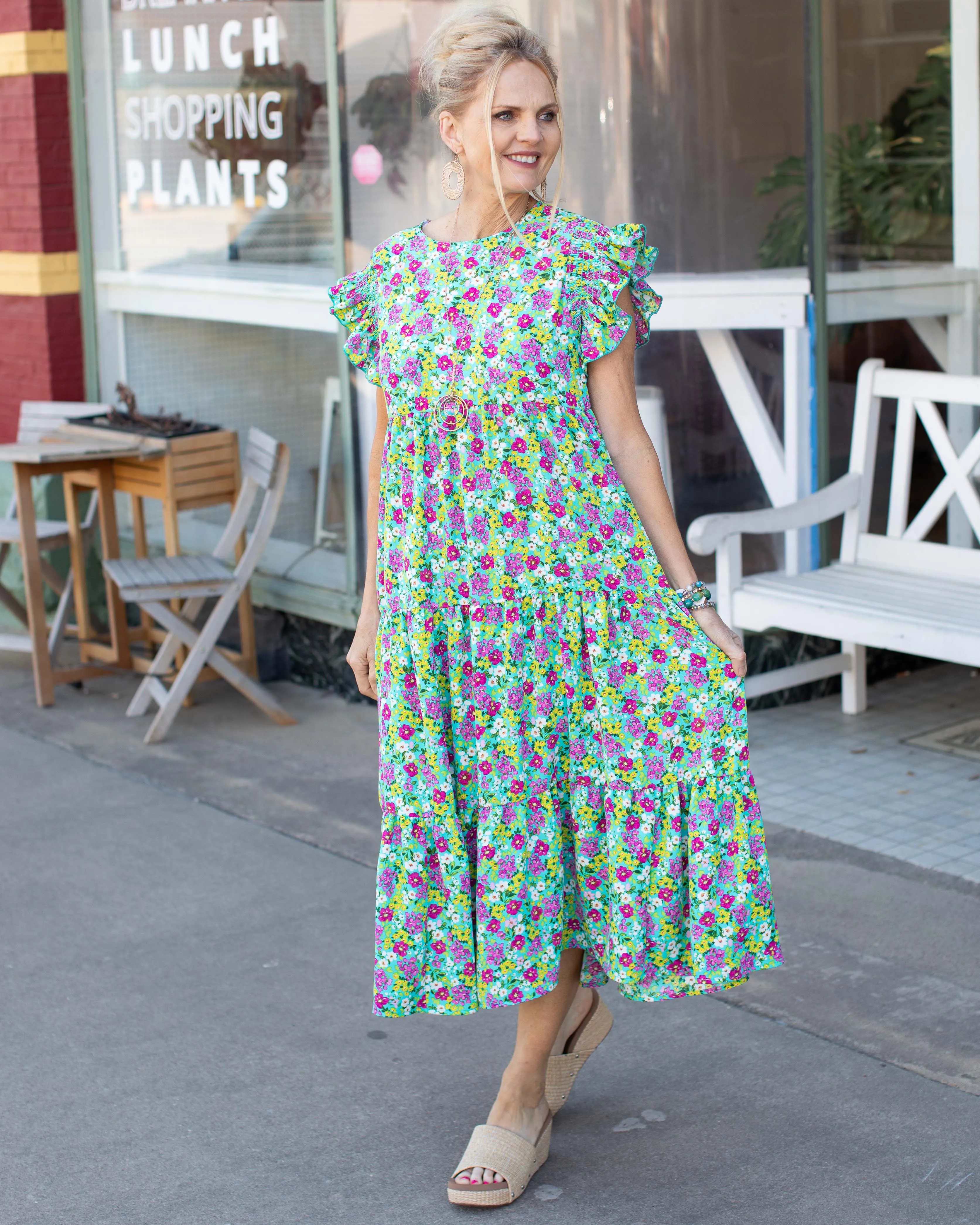 EASY LOVE RUFFLE MAXI DRESS WITH SIDE POCKETS