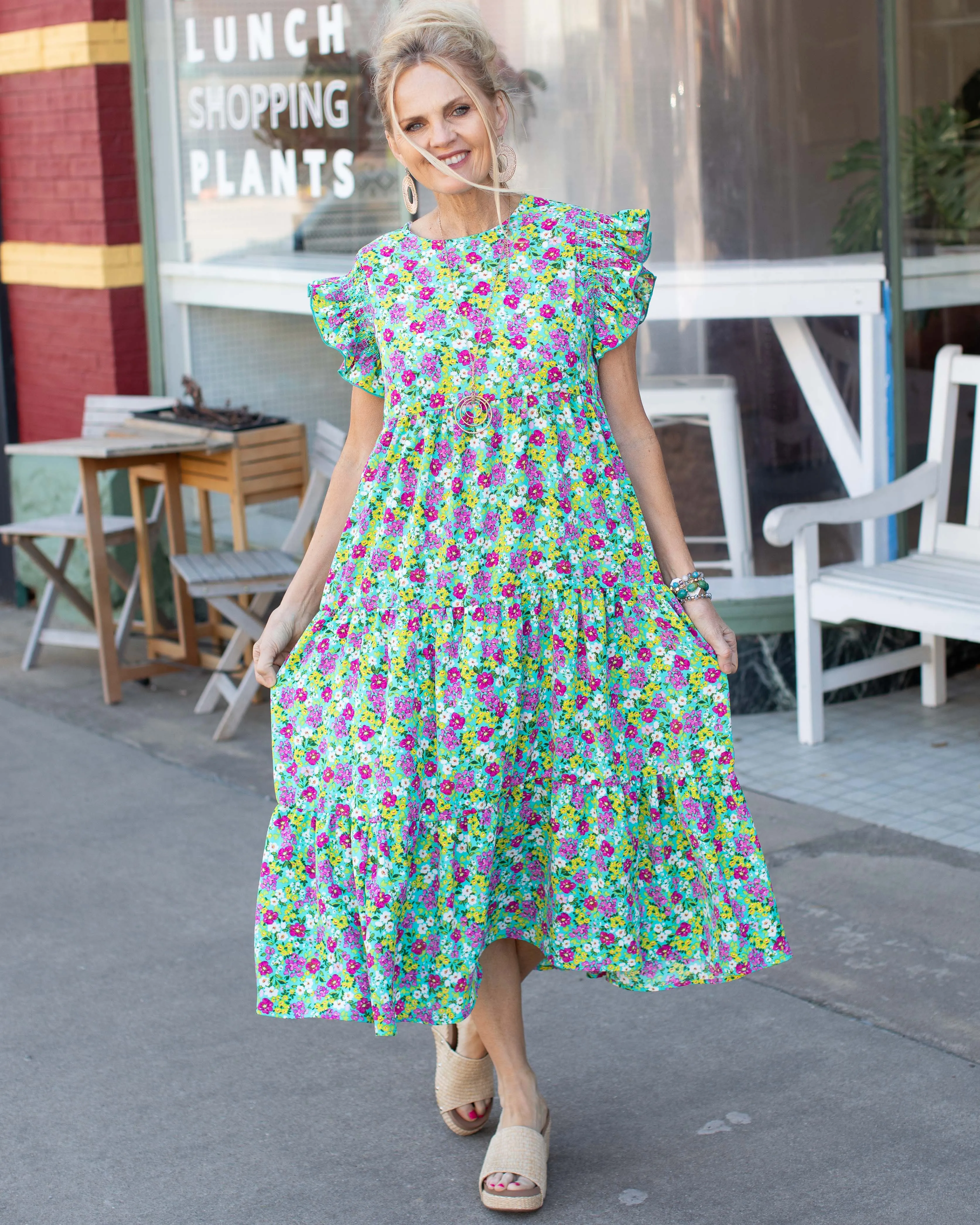 EASY LOVE RUFFLE MAXI DRESS WITH SIDE POCKETS