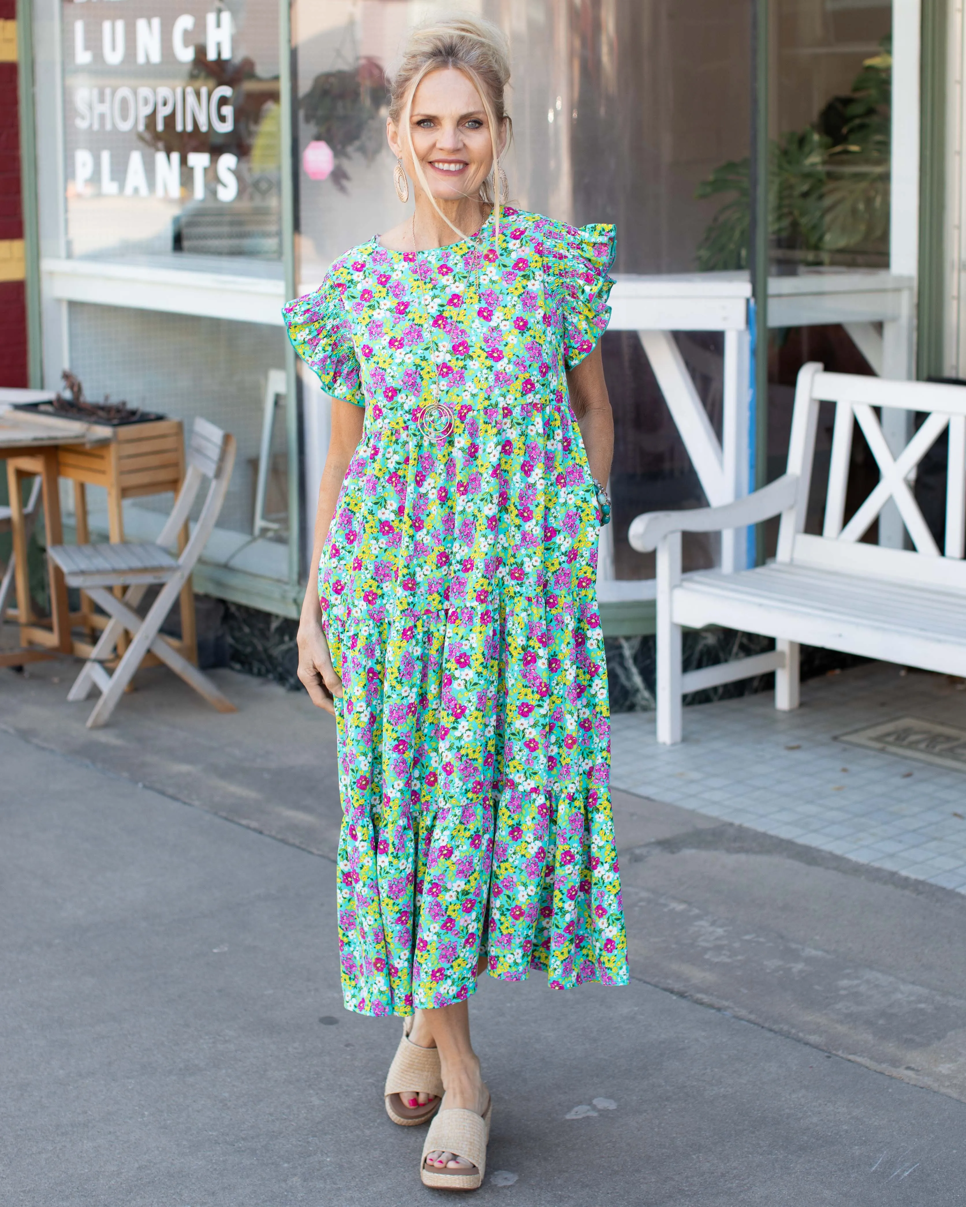 EASY LOVE RUFFLE MAXI DRESS WITH SIDE POCKETS