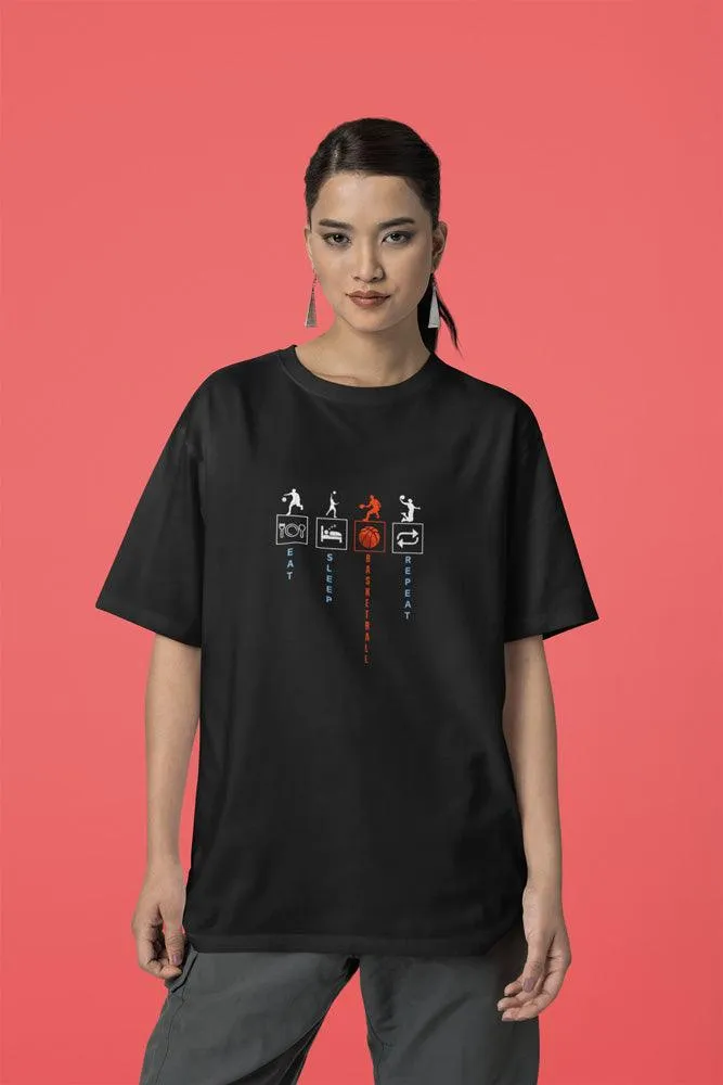 Eat-Sleep, Repeat - Unisex Oversized Cotton Graphic Printed T-Shirt