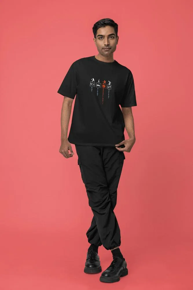 Eat-Sleep, Repeat - Unisex Oversized Cotton Graphic Printed T-Shirt