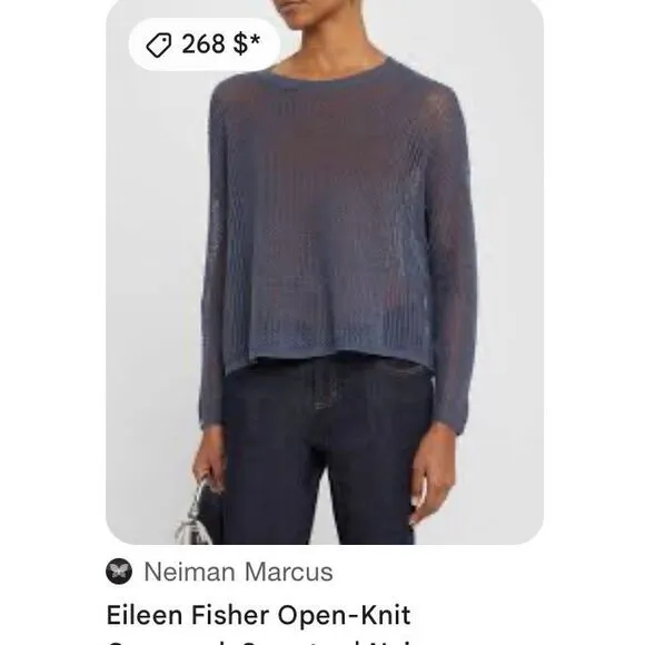 Eileen Fisher Top Womens Small Open / Loose Knit Crewneck Sweater Khaki Linen