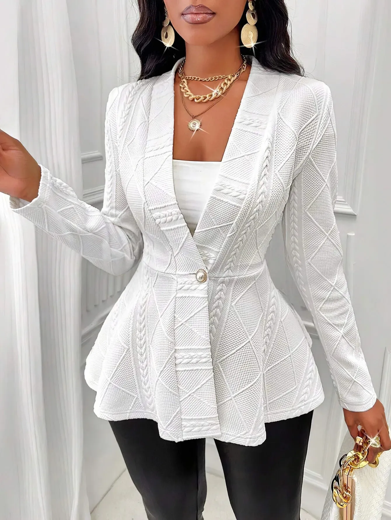 Elegant Office Coat Thickened Slim Fashion Jacquard Blazer