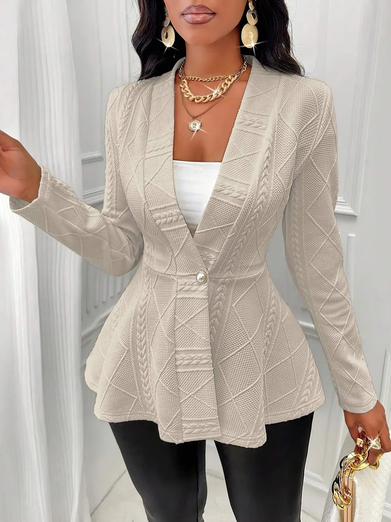 Elegant Office Coat Thickened Slim Fashion Jacquard Blazer
