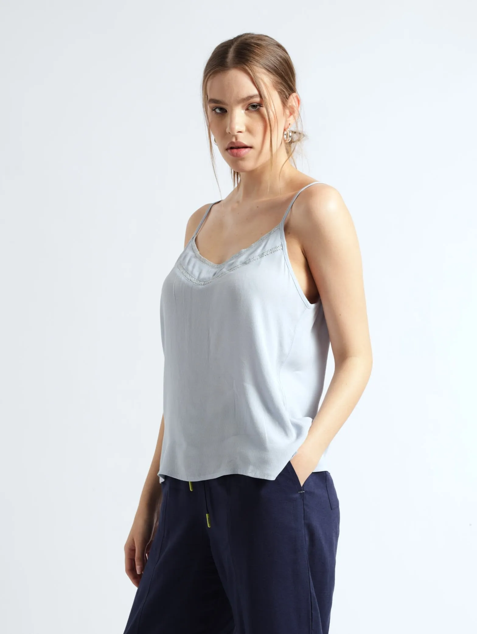 Essential Lace Inset Cami Top - Light Blue