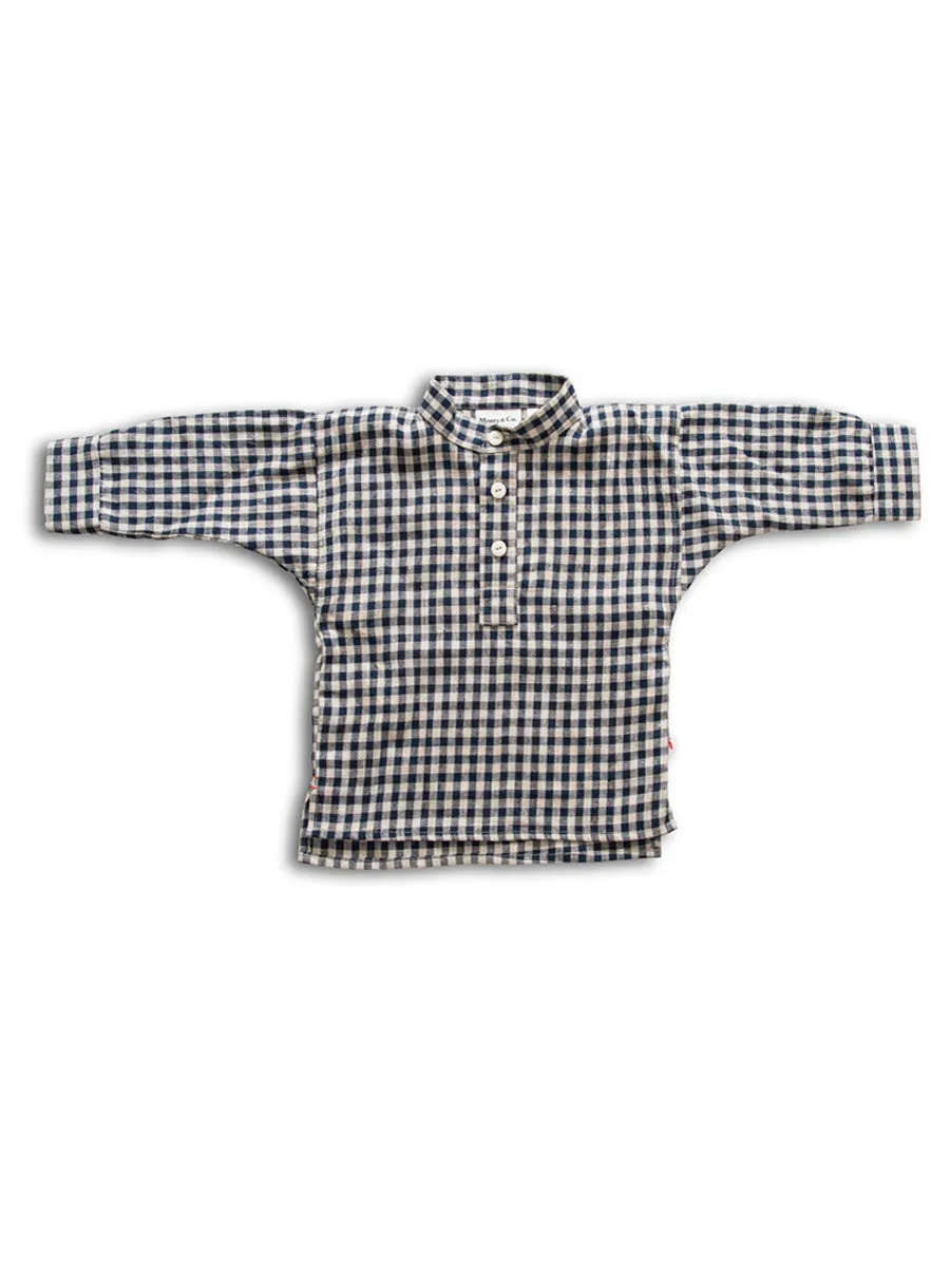 Field Grandad Shirt-Navy Gingham