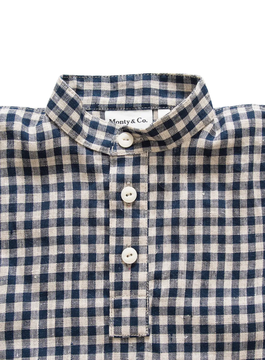 Field Grandad Shirt-Navy Gingham