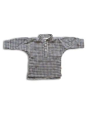 Field Grandad Shirt-Navy Gingham