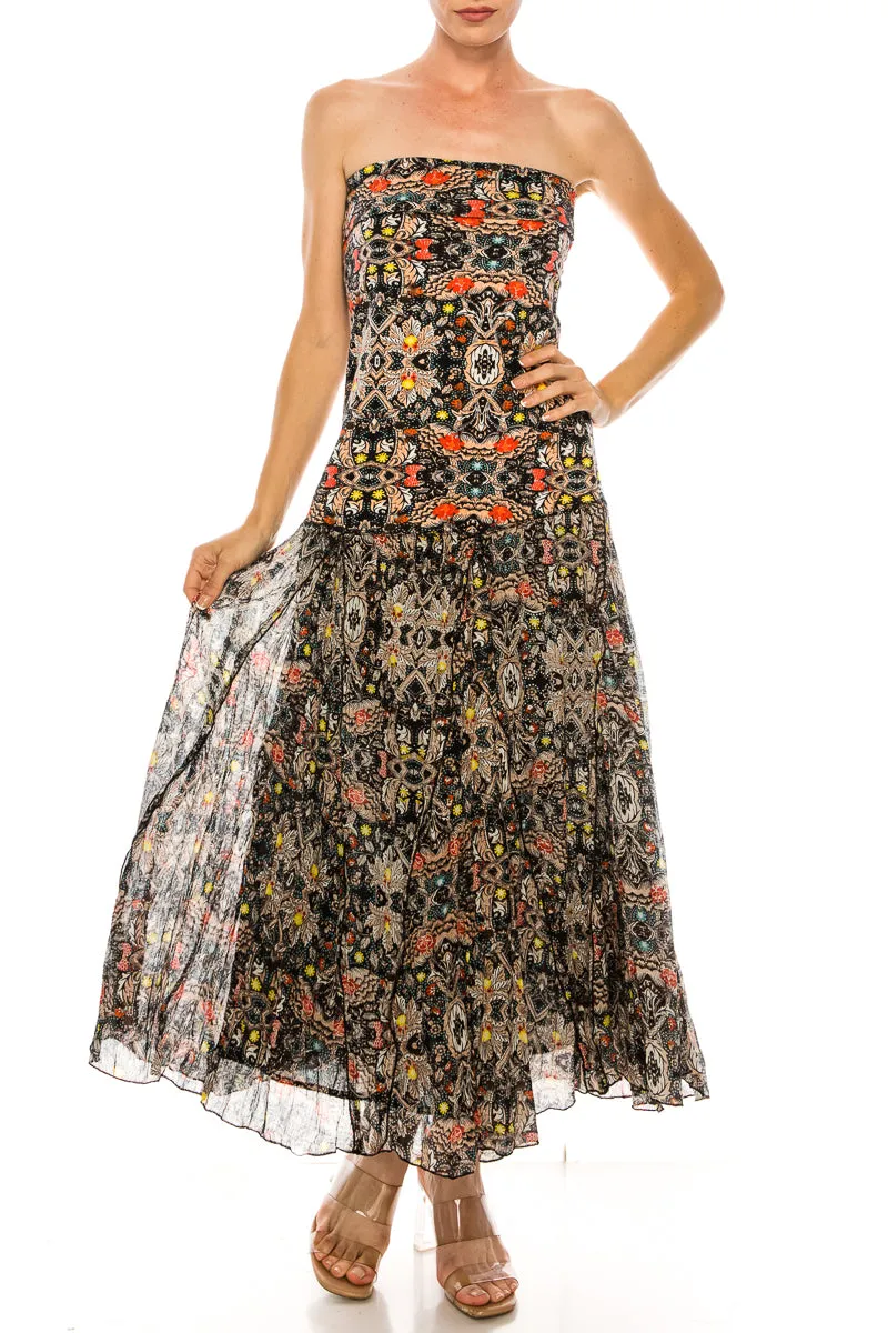 Floral Maxi Dress with Knit Bodice