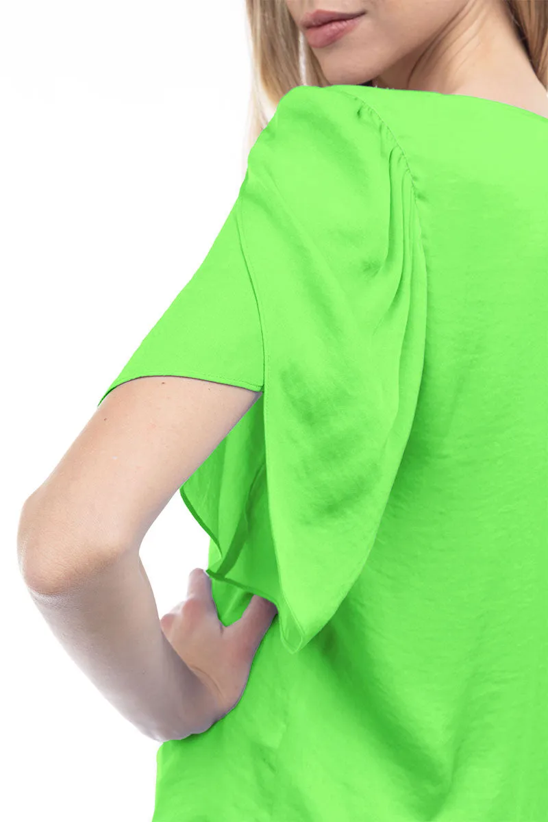 Flutter Sleeve V-Neck Satin Blouse