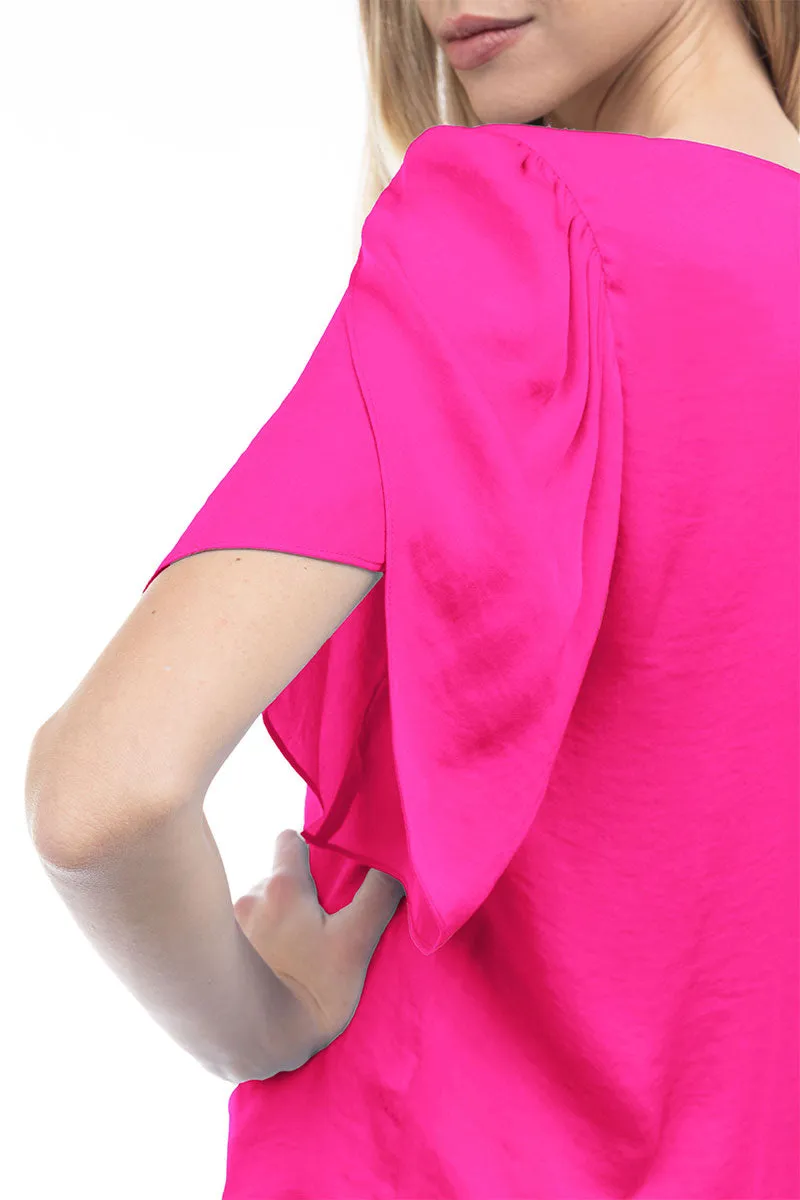 Flutter Sleeve V-Neck Satin Blouse