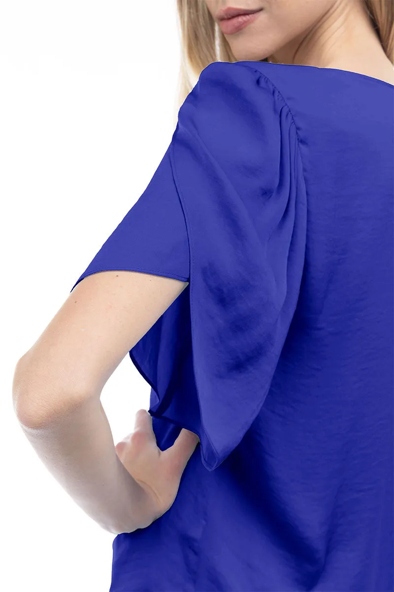 Flutter Sleeve V-Neck Satin Blouse