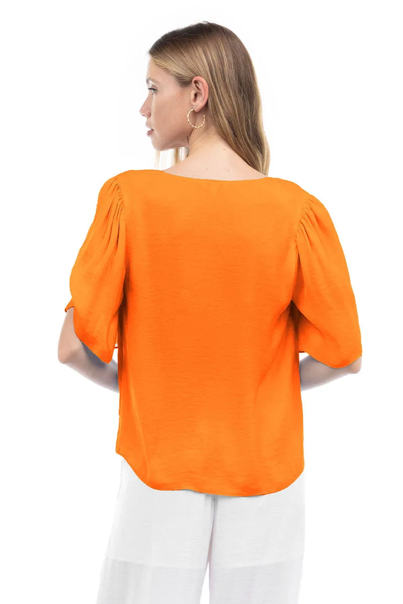 Flutter Sleeve V-Neck Satin Blouse