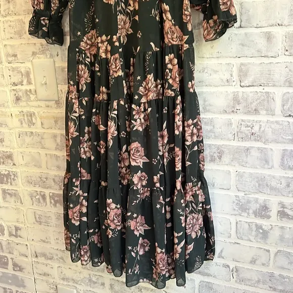 Free People Feeling Groovy Maxi Dress Size XS Dark Green Floral Oversized Flowy