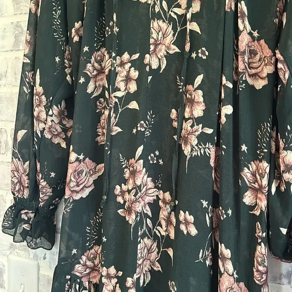 Free People Feeling Groovy Maxi Dress Size XS Dark Green Floral Oversized Flowy